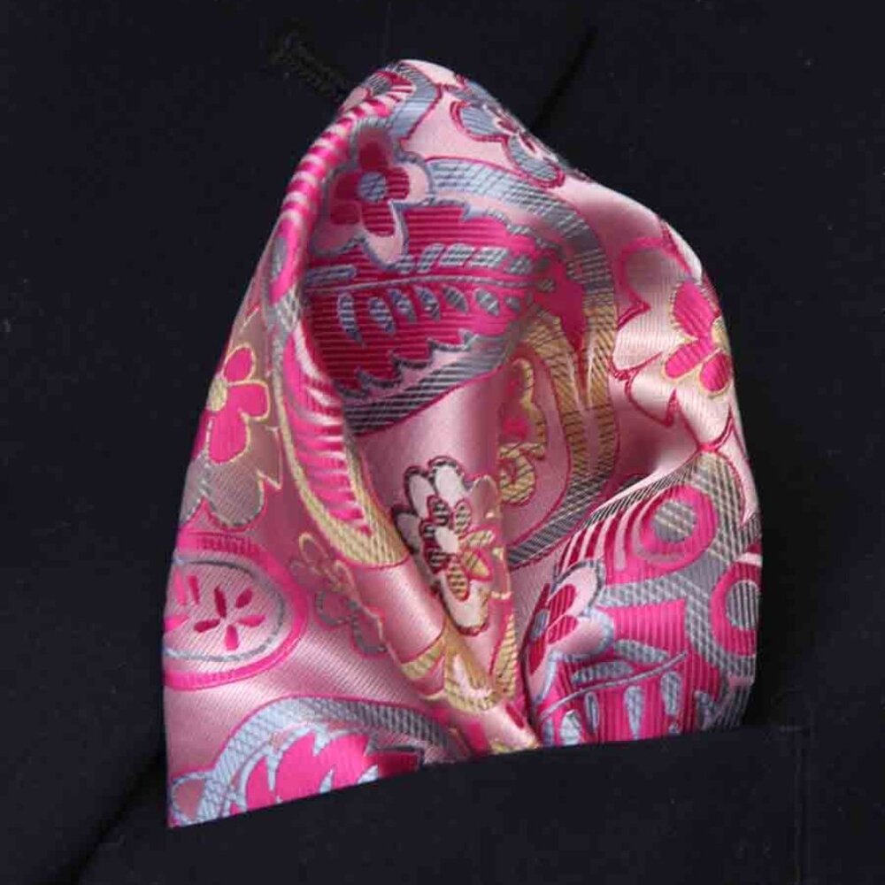 Gascoigne Pocket Square Pink Yellow Gray Floral Paisley Men's